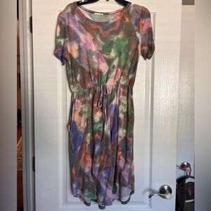 ODDY Multicolor Abstract Midi Dress with Drawstring Waist